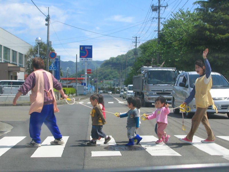 횡단보도 일본 어린이 아이들 유치원 교사 선생님 도로